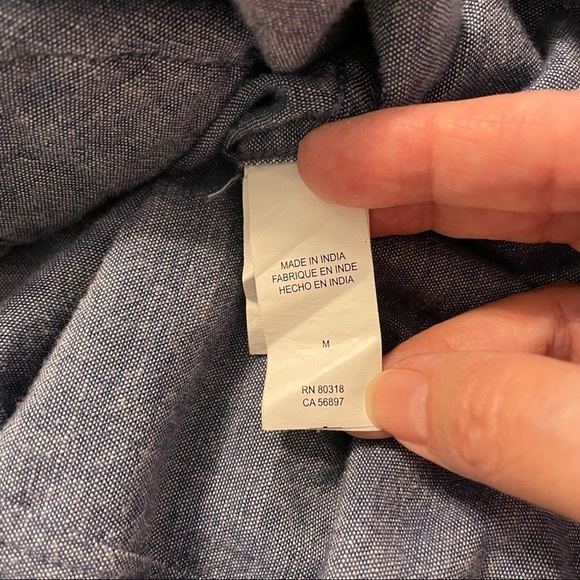 Lucky Brand Chambray Blue Jean Tuxedo Mandarin Collar Button Down Shirt Size Med - Picture 11 of 12